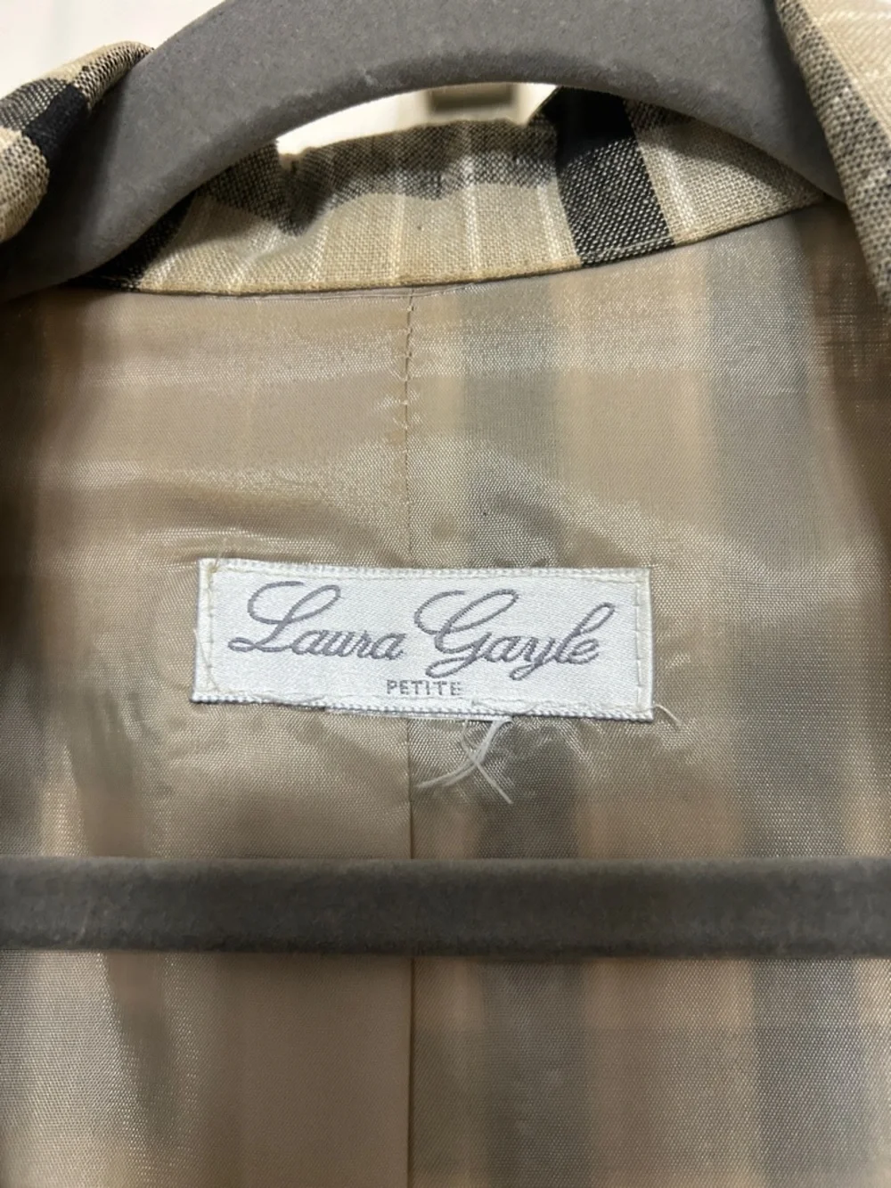 Laura Gayle Linen Black and Tan Plaid Single-Button Blazer Lightweight Summer - Picture 2 of 15